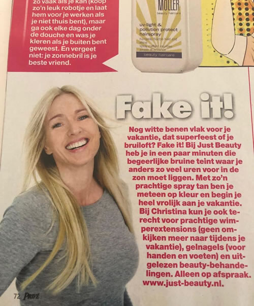 Artikel ‘Fake it!’ over Just Beauty in Privé nr. 30, 2019