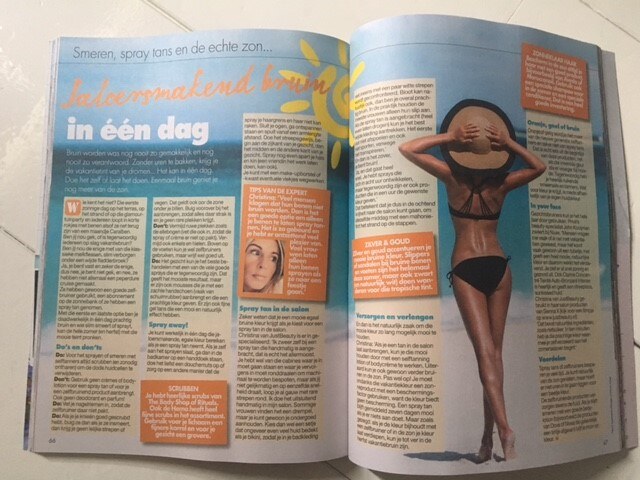 Artikel over spray tan met tips van Christina in Privé, zomer 2017